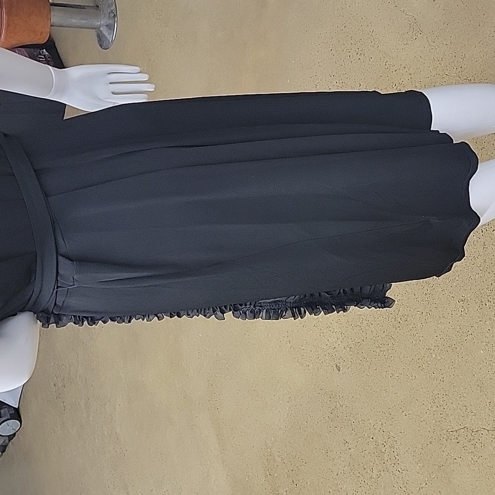 George Frill Faux Wrap Black Short Sleeve Little Black Dress Size XL - Picture 6 of 9
